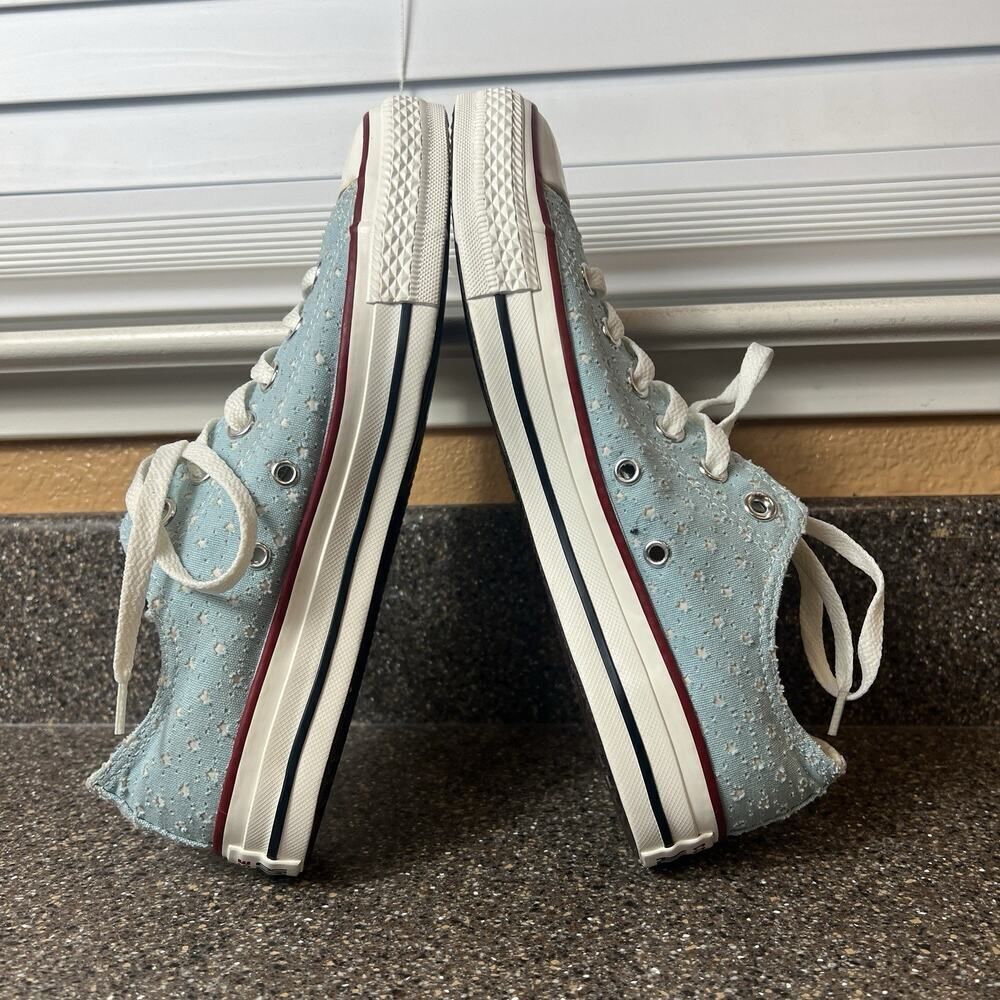 Converse All Star Blue Canvas Shoe Stars Cutout Sneaker Lace Up Womens 8 Low Top - Picture 6 of 11